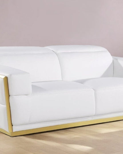89" White And Silver Leather Sofa