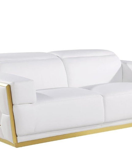 89" White And Silver Leather Sofa