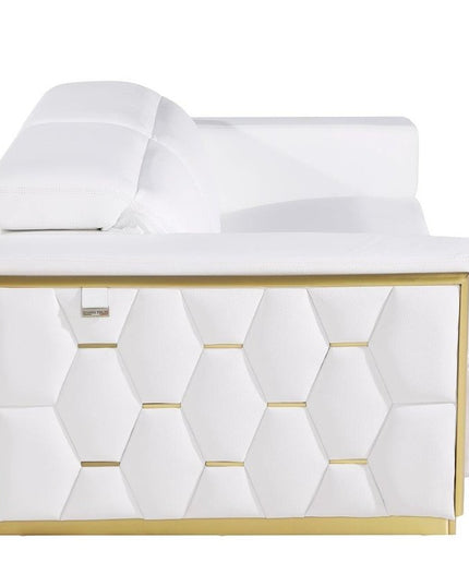 89" White And Silver Leather Sofa