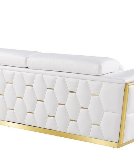 89" White And Silver Leather Sofa