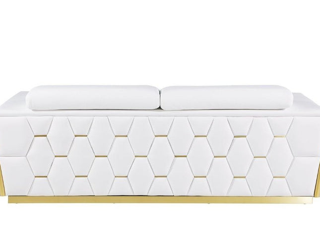 89" White And Silver Leather Sofa