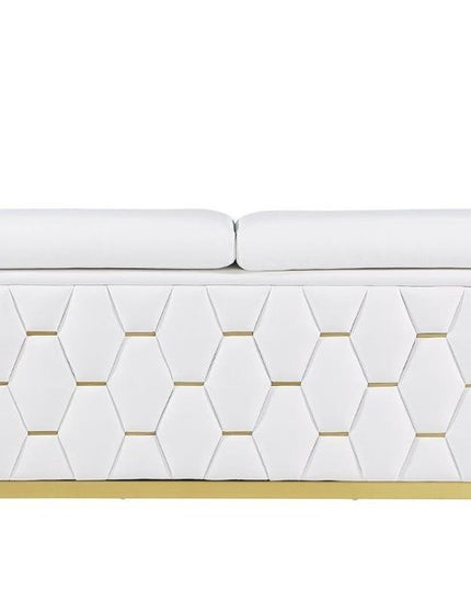 89" White And Silver Leather Sofa