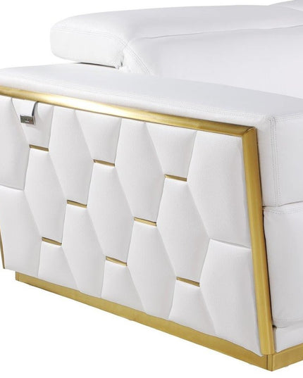 89" White And Silver Leather Sofa