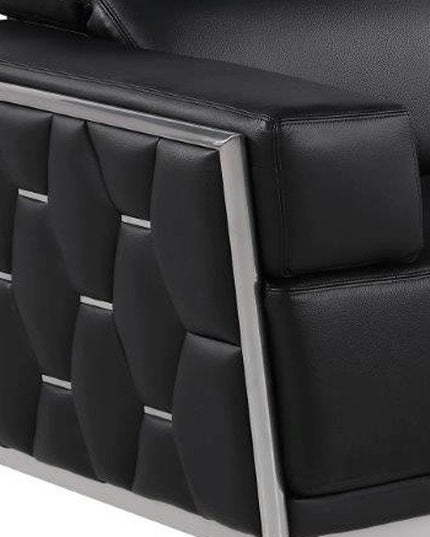 70" Black And Silver Italian Leather Loveseat