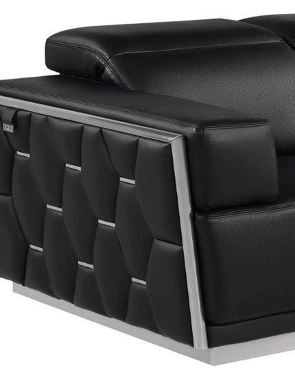 70" Black And Silver Italian Leather Loveseat