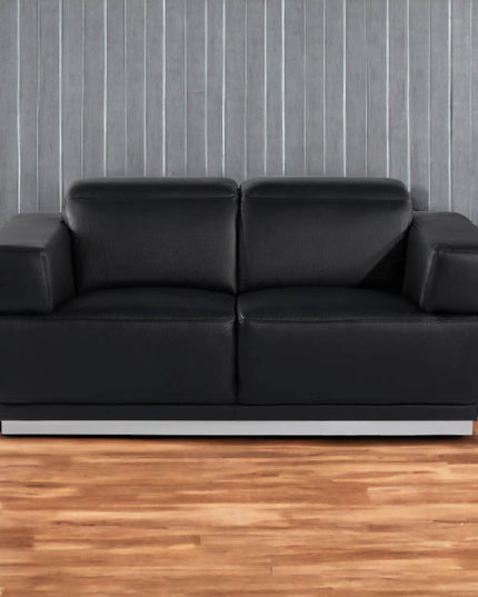 70" Black And Silver Italian Leather Loveseat