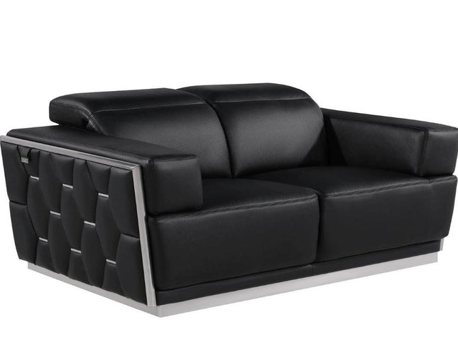 70" Black And Silver Italian Leather Loveseat