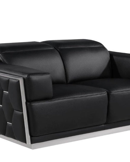 70" Black And Silver Italian Leather Loveseat