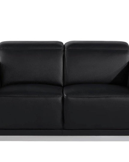70" Black And Silver Italian Leather Loveseat