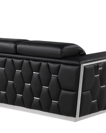 70" Black And Silver Italian Leather Loveseat