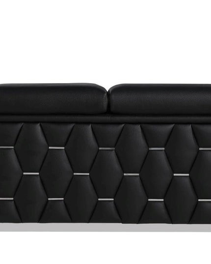 70" Black And Silver Italian Leather Loveseat