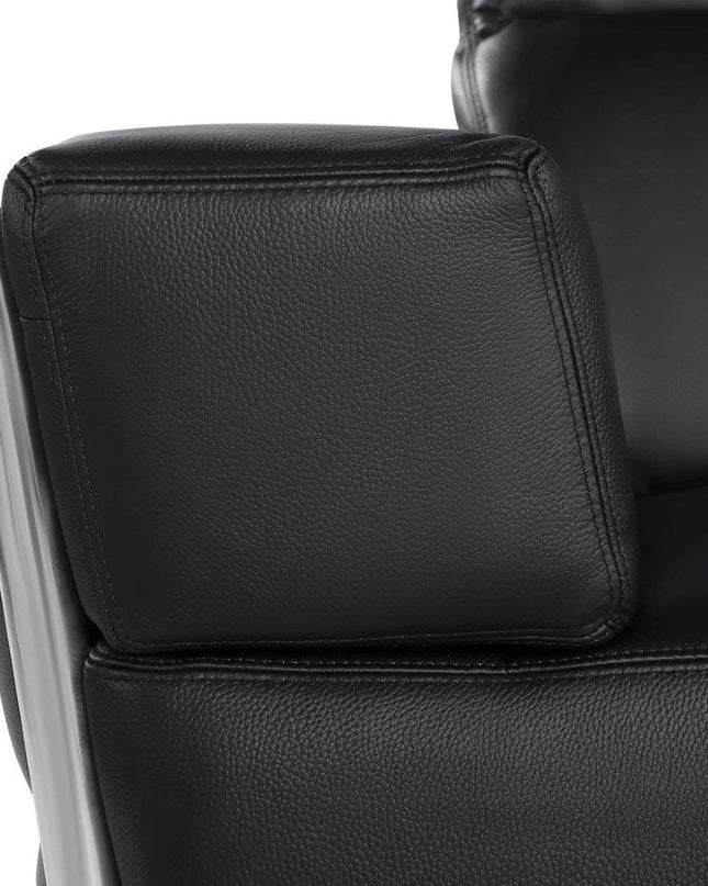 70" Black And Silver Italian Leather Loveseat