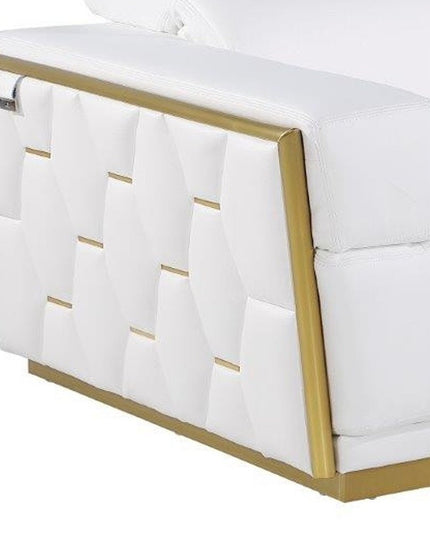 70" White And Silver Italian Leather Loveseat