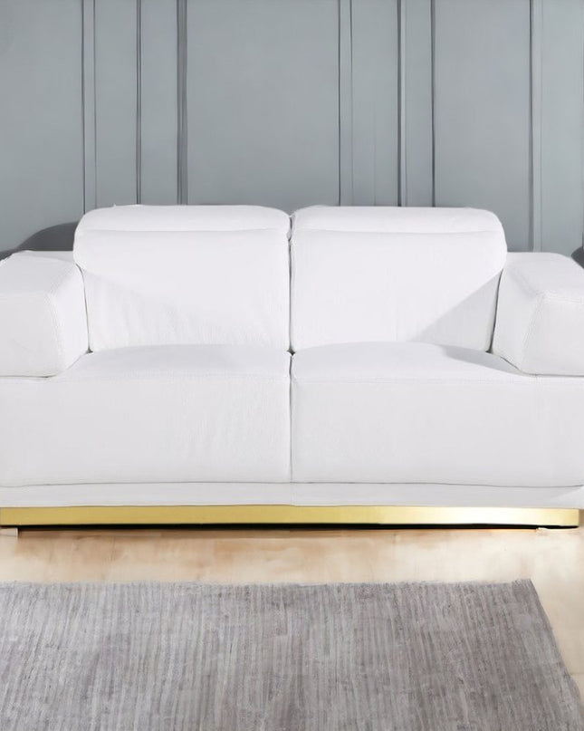 70" White And Silver Italian Leather Loveseat