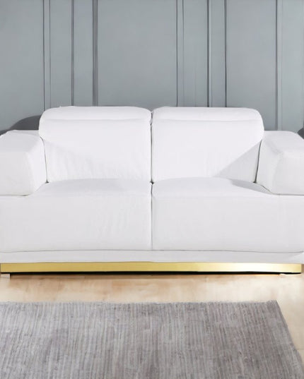 70" White And Silver Italian Leather Loveseat