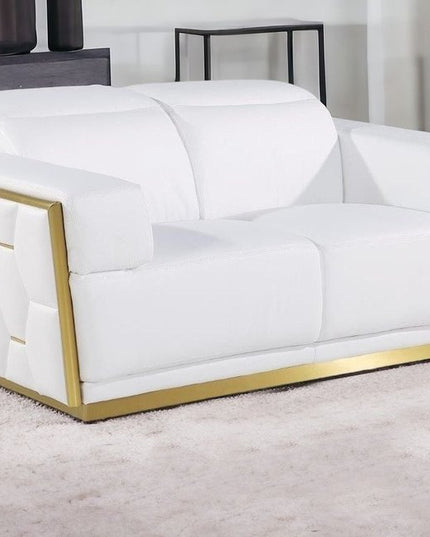 70" White And Silver Italian Leather Loveseat