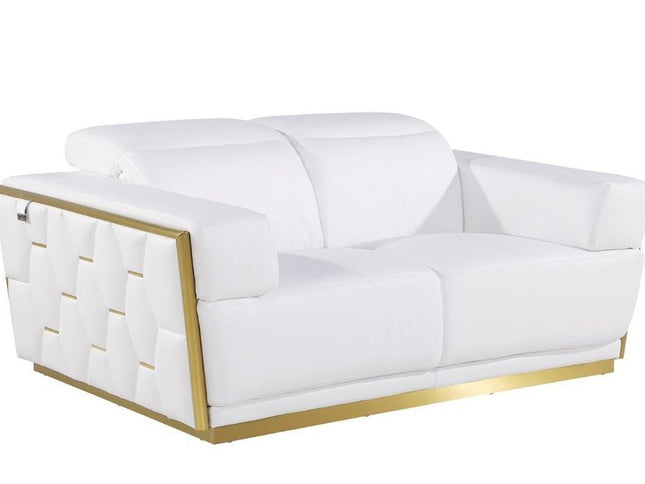 70" White And Silver Italian Leather Loveseat