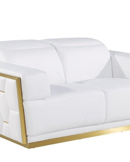 70" White And Silver Italian Leather Loveseat