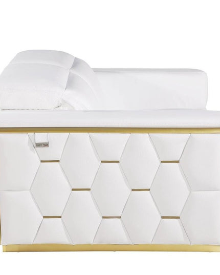 70" White And Silver Italian Leather Loveseat