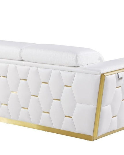 70" White And Silver Italian Leather Loveseat