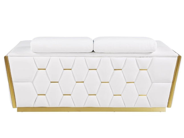 70" White And Silver Italian Leather Loveseat