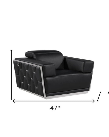 47" Black and Silver Italian Leather Club Chair