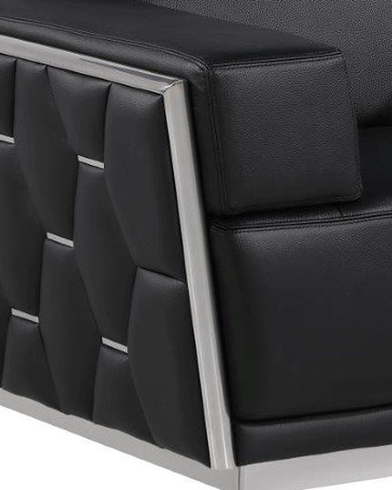 47" Black and Silver Italian Leather Club Chair