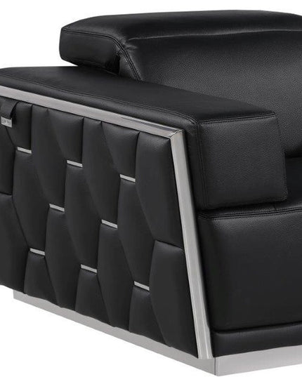 47" Black and Silver Italian Leather Club Chair