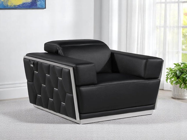 47" Black and Silver Italian Leather Club Chair