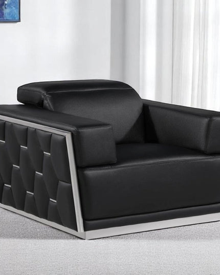 47" Black and Silver Italian Leather Club Chair