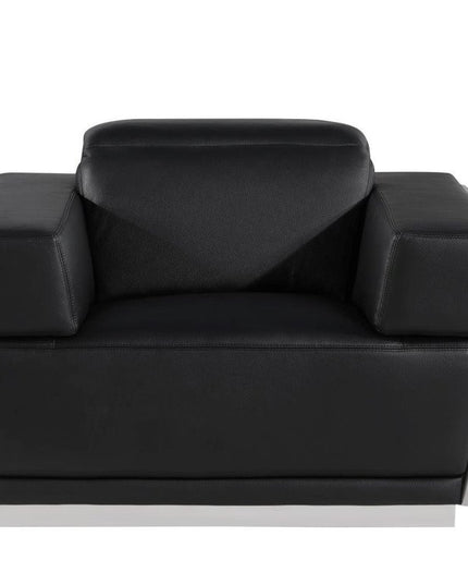 47" Black and Silver Italian Leather Club Chair