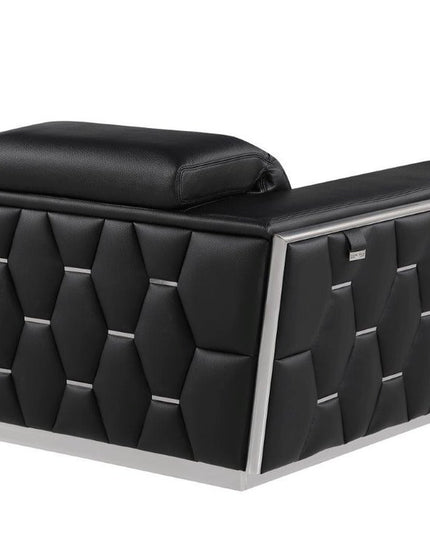 47" Black and Silver Italian Leather Club Chair