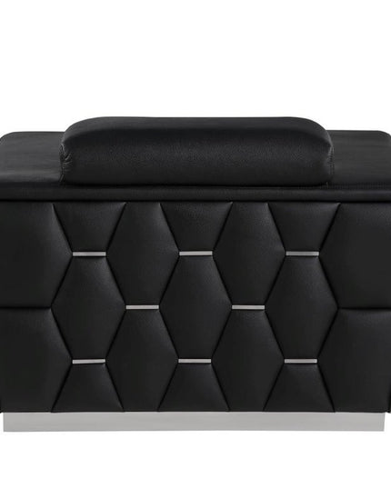 47" Black and Silver Italian Leather Club Chair