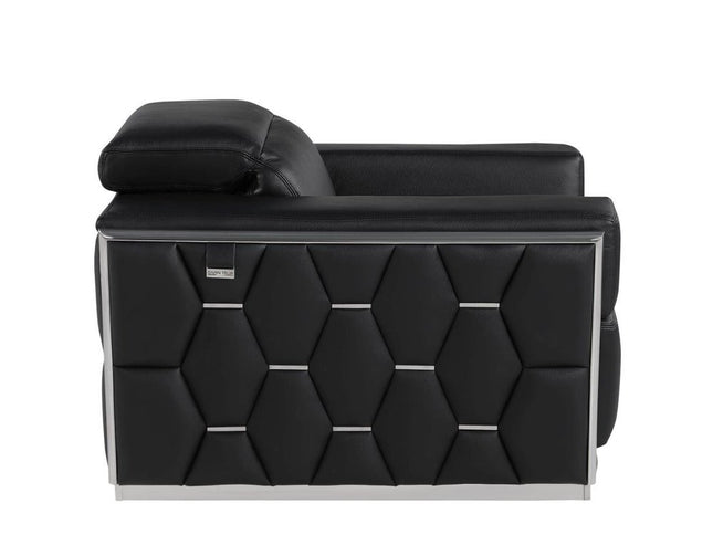 47" Black and Silver Italian Leather Club Chair