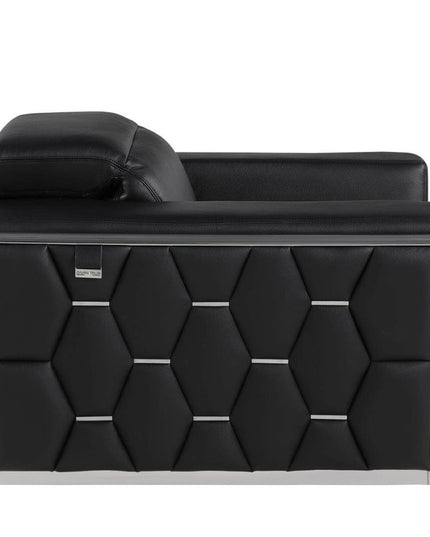 47" Black and Silver Italian Leather Club Chair