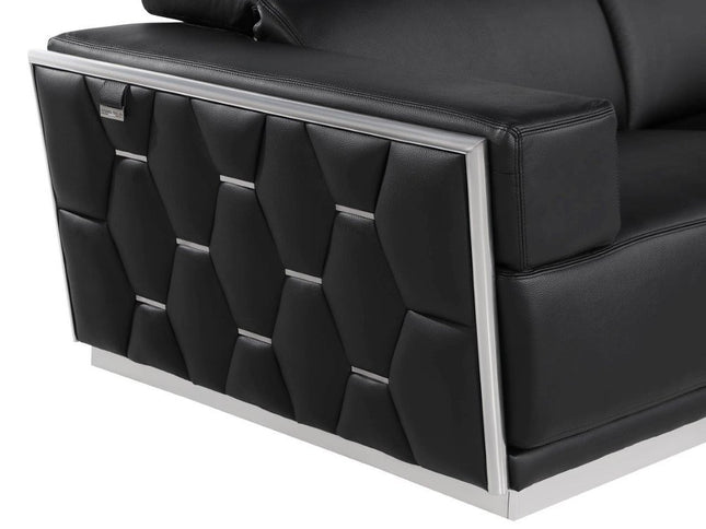 47" Black and Silver Italian Leather Club Chair