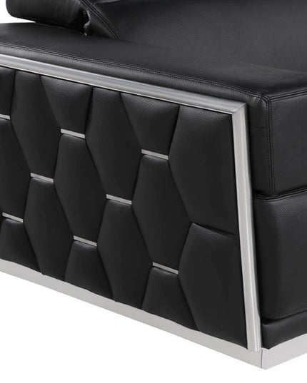 47" Black and Silver Italian Leather Club Chair