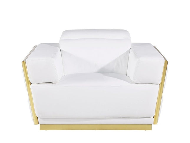 47" White and Gold Italian Leather Club Chair