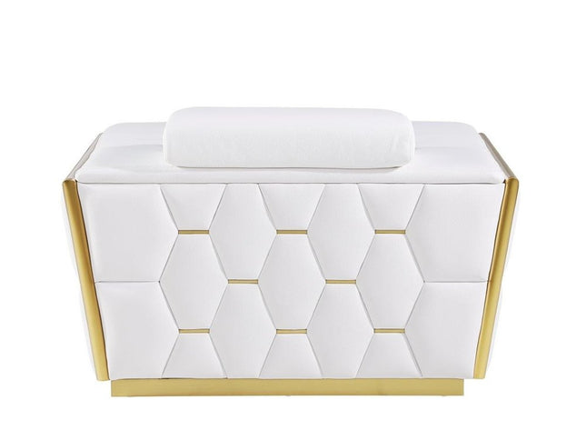 47" White and Gold Italian Leather Club Chair