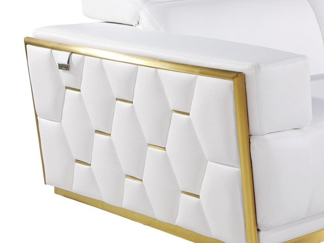 47" White and Gold Italian Leather Club Chair