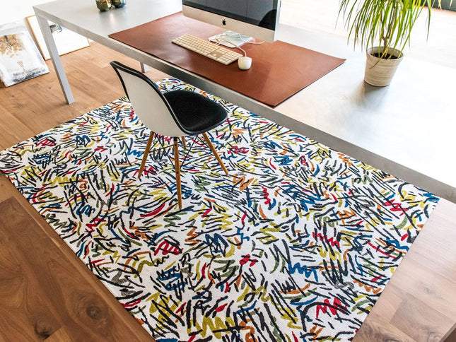 9' X 13' White Abstract Non Skid Area Rug