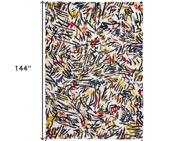 9' X 13' White Abstract Non Skid Area Rug