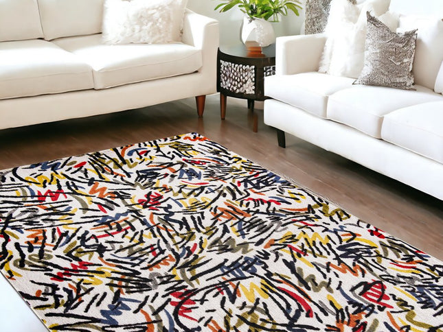 9' X 13' White Abstract Non Skid Area Rug