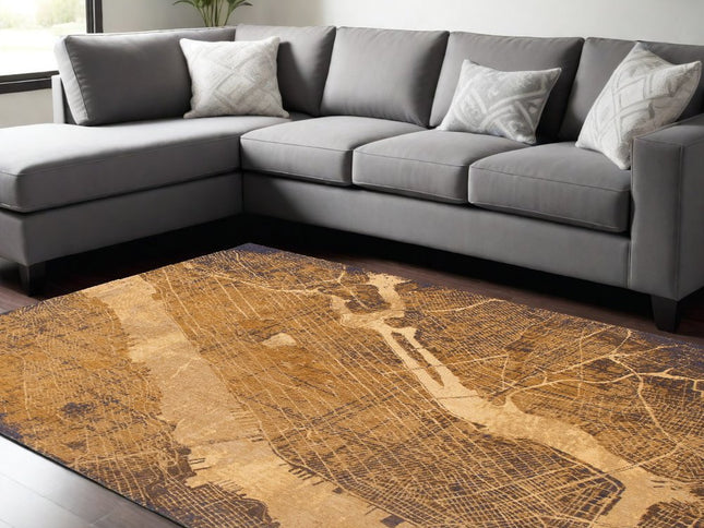 9' X 13' Yellow Abstract Non Skid Area Rug