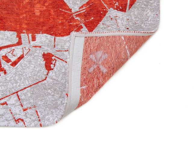 9' X 13' Red and White Abstract Non Skid Area Rug