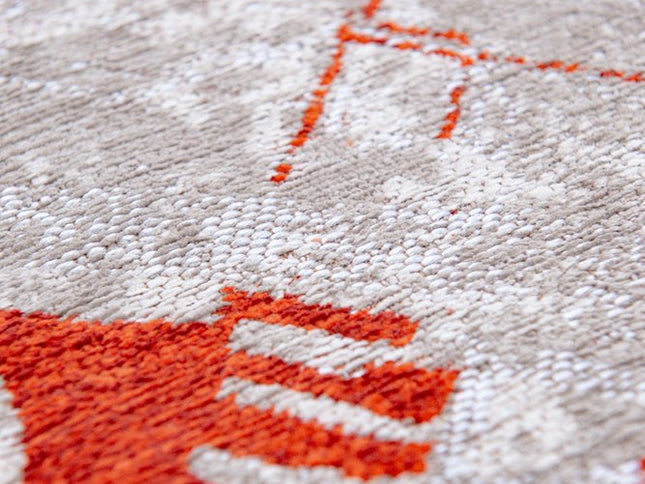 9' X 13' Red and White Abstract Non Skid Area Rug