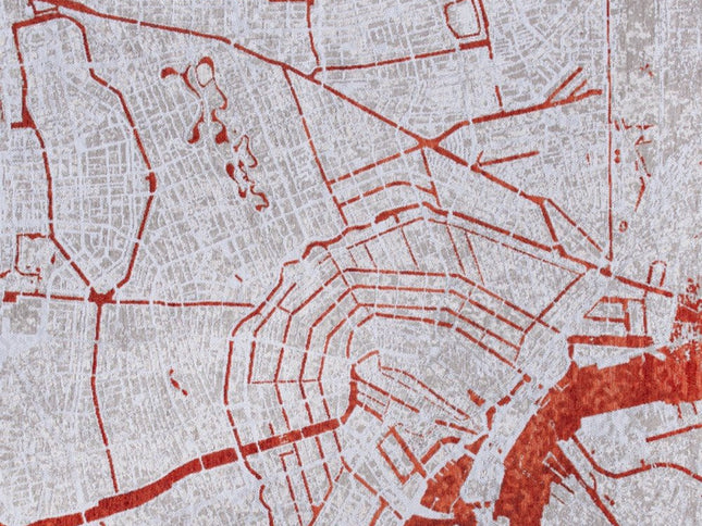 9' X 13' Red and White Abstract Non Skid Area Rug