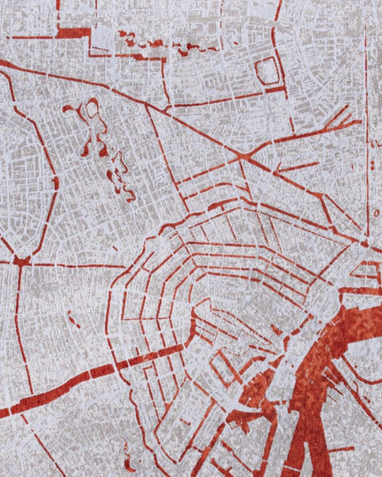 9' X 13' Red and White Abstract Non Skid Area Rug