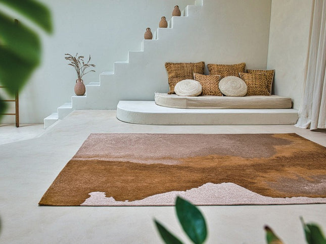 9' X 13' Yellow and Brown Abstract Non Skid Area Rug