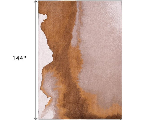 9' X 13' Yellow and Brown Abstract Non Skid Area Rug